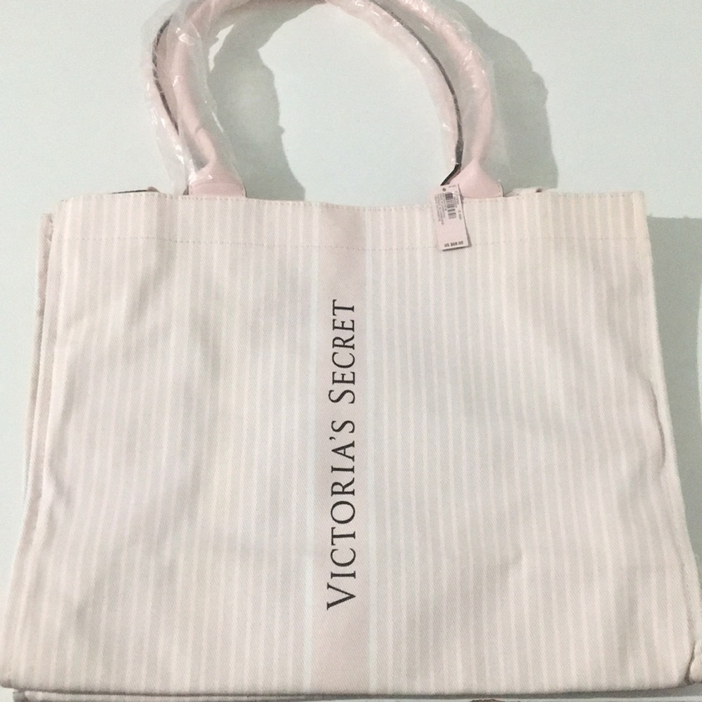 Tote medium sizes bag, with pink and white stripe